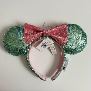 Brand NWT Disneyland Disney Mickey Minnie Sequin Ears Mint Green Pink Bow